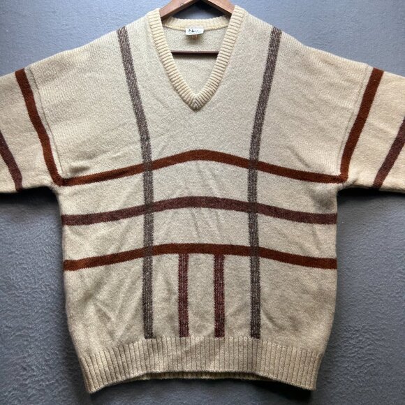 Vintage Sweater Mens XL Shetland Wool V Neck Made England 90s Layering Granola - Picture 5 of 16
